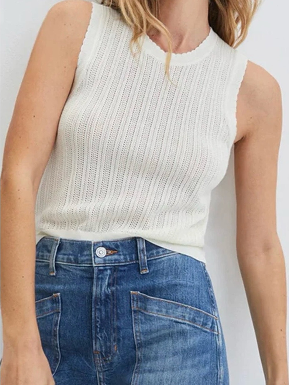 VERONICA BEARD | SZ S | IVORY WHITE KNIT HETI TANK | EUC | LIGHTWEIGHT STRETCH